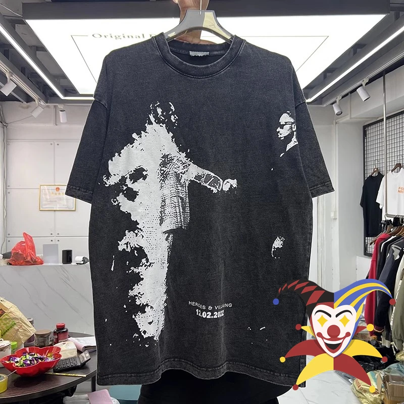 

Washed Black T Shirt Men Women Vintage Heavy Fabric Unisex T-shirt Top Tees