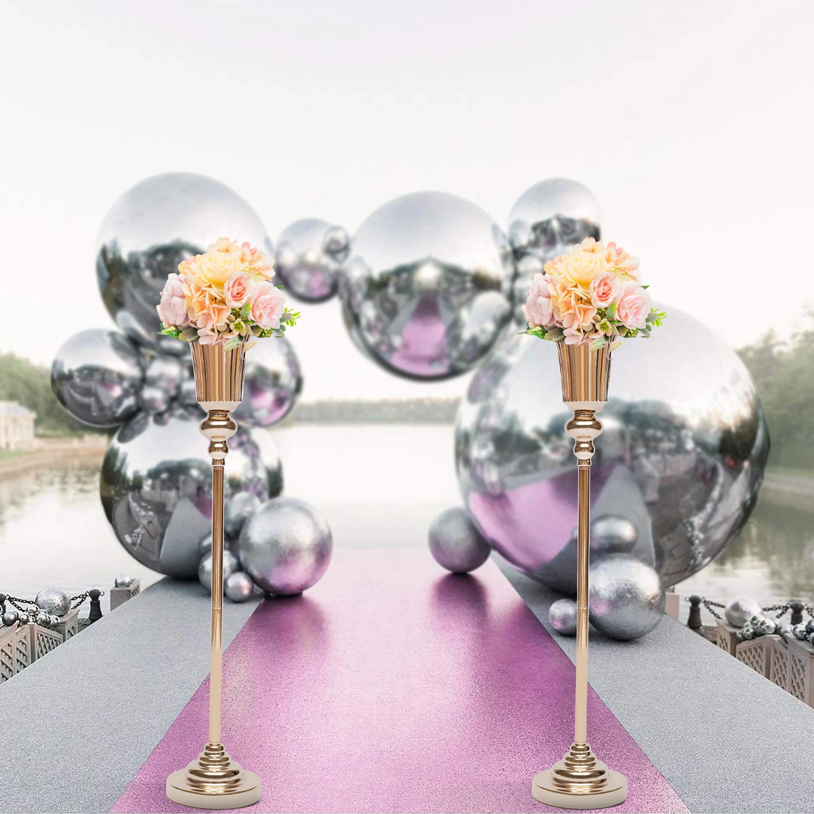 

10Pcs Trumpet Vase Wedding Centerpiece Flower Stand Vintage Metal Flowers Decor for Wedding Party