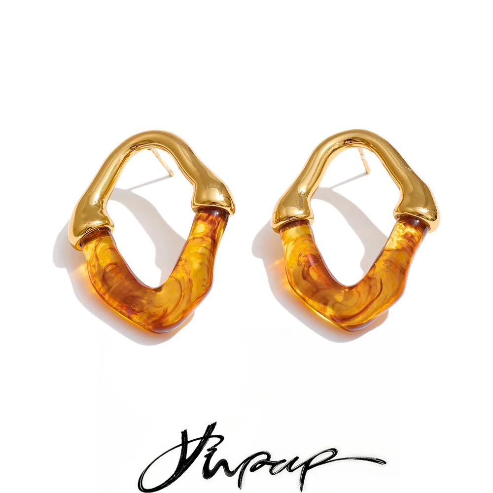 Yhpup Resin Geometric Hollow Stud Earrings