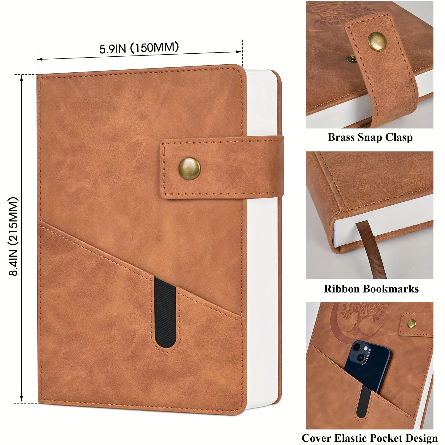 Premium Leather Journal - A5 Size, 200 Pages, with Elastic Pocket for Writing, Note-Taking, and Reflection