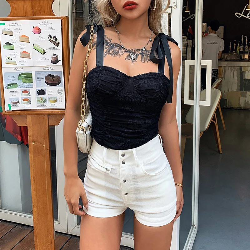 spanx camisole 2019 New Autumn Women Camisole Sexy White Lace Up  Lady Fashion Elegant Wild Basic Slim Tees Mujer pink camisole