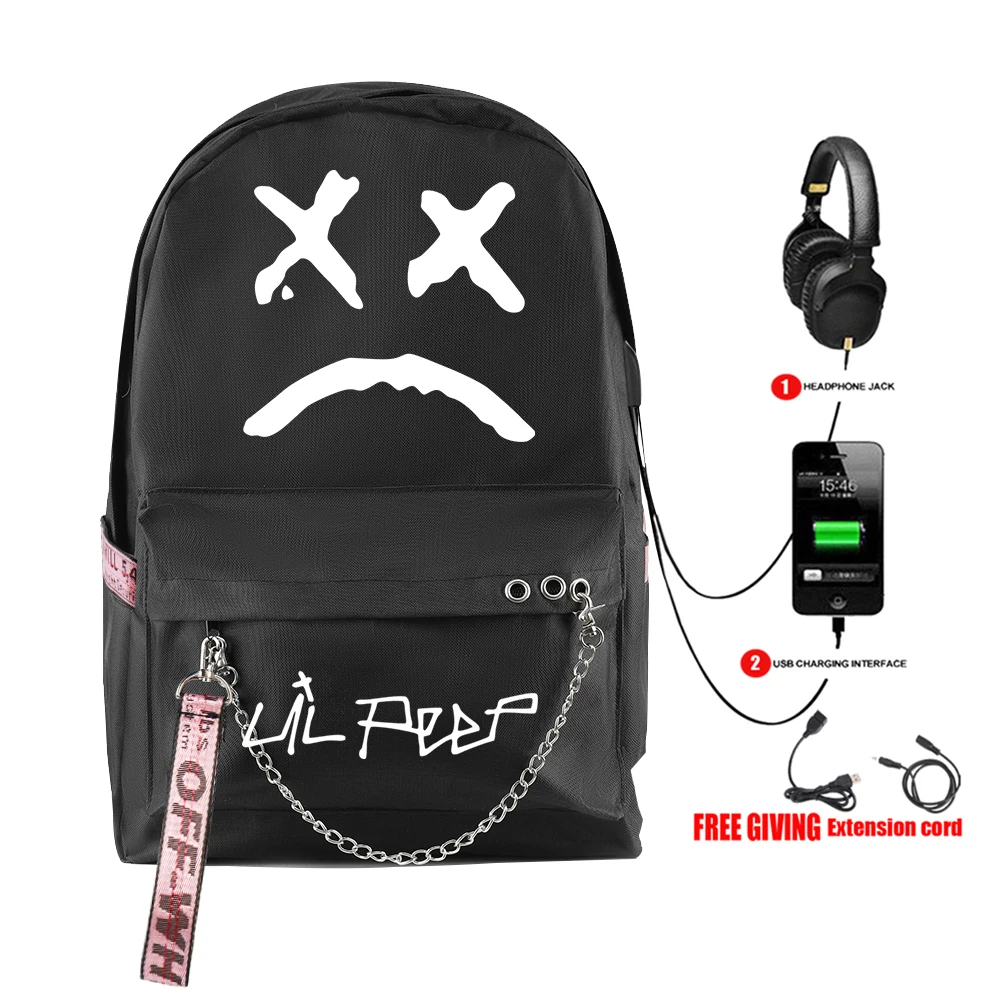 

Fashion Funny Rap Lil Peep Student School Bags Unisex Print Oxford Waterproof Notebook Usb Rechargeable Travel Backpacks