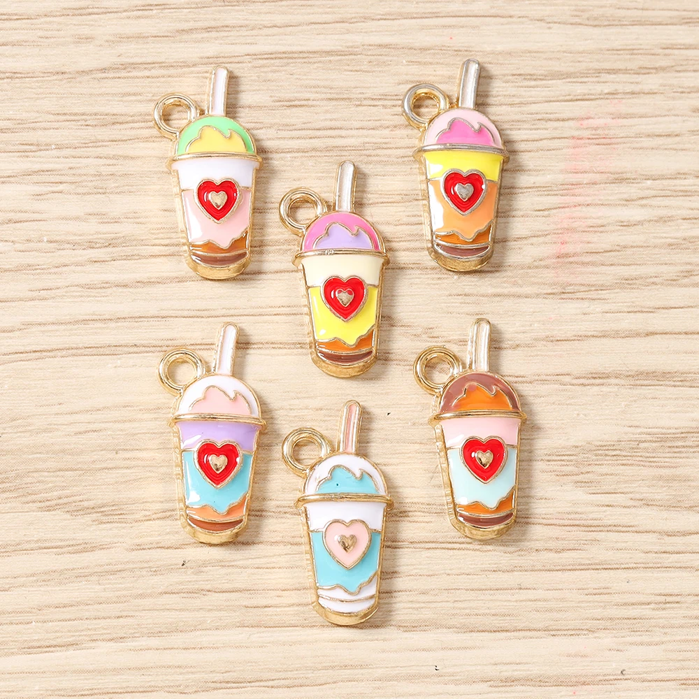 Tusember 10 Stück schöne Emaille-Kaffee-Anhänger Bubble Tea Charms für DIY Ohrringe Halsketten Modeschmuckherstellung Zubehör