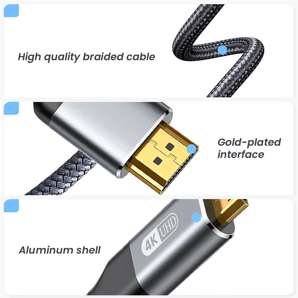 High-Speed 4K 60Hz Mini HDMI to HDMI Braided Aluminum Cable