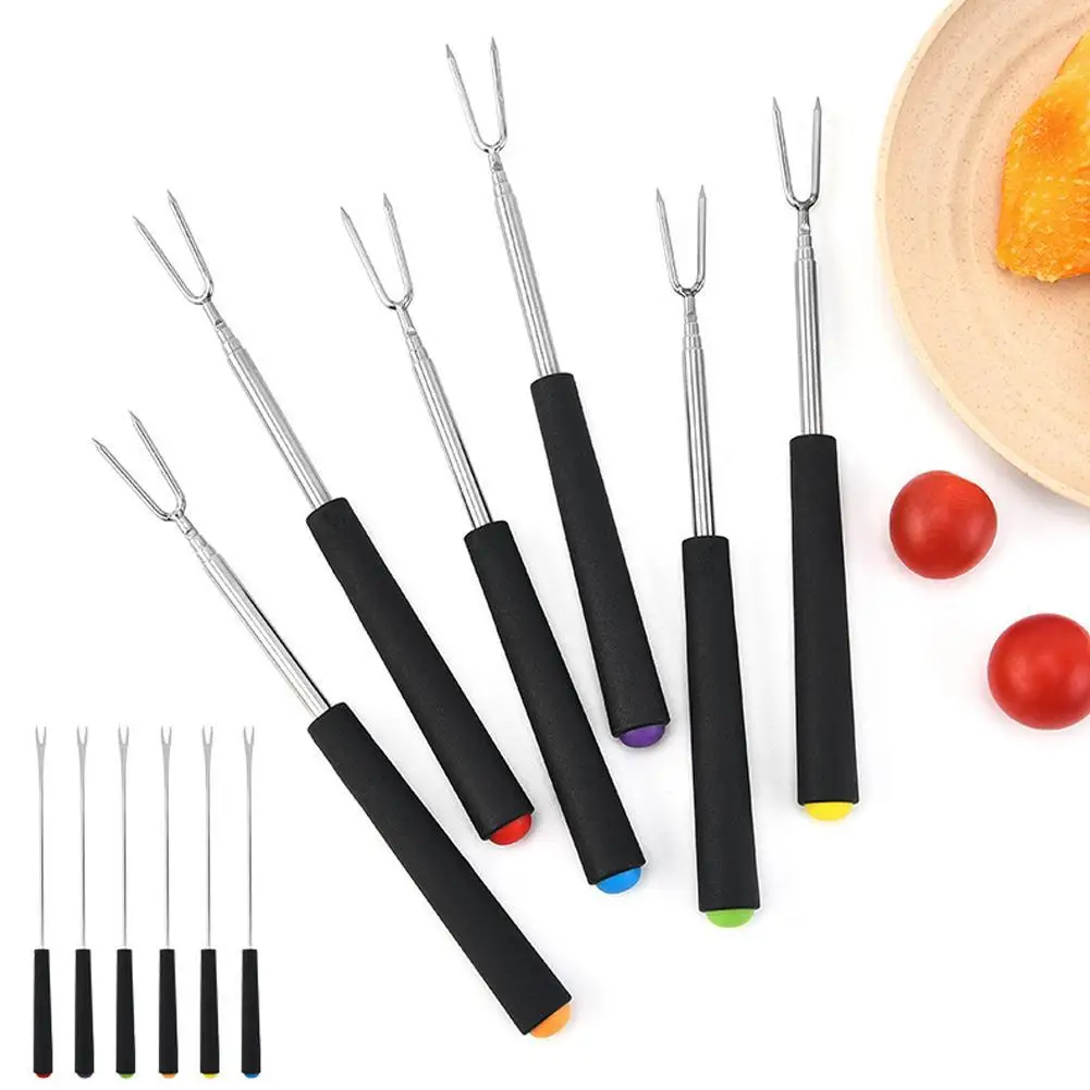 1/6Pcs Bbq Telescopic Barbecue Fork Roasting Skewers BBQ Grill Forks Cooking Meat Set Barbecue Kitchen Novel Kitchen Accessories