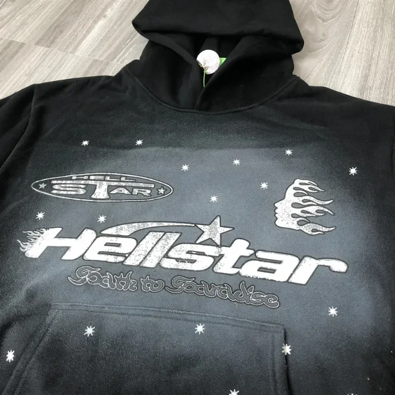 

Black Washed HELLSTAR Hoodies for Men Women 1:1 Best Quality Printed Vintage Clothing Oversized Pullover Sports Suit