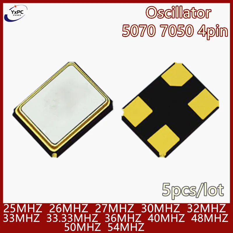 5pcs 5070 7050 4pin SMD Active Oscillator 25MHZ 26MHZ 27MHZ 48MHZ 50MHZ 54MHZ 30MHZ 32MHZ 33MHZ 33.33MHZ 36MHZ 40MHZ