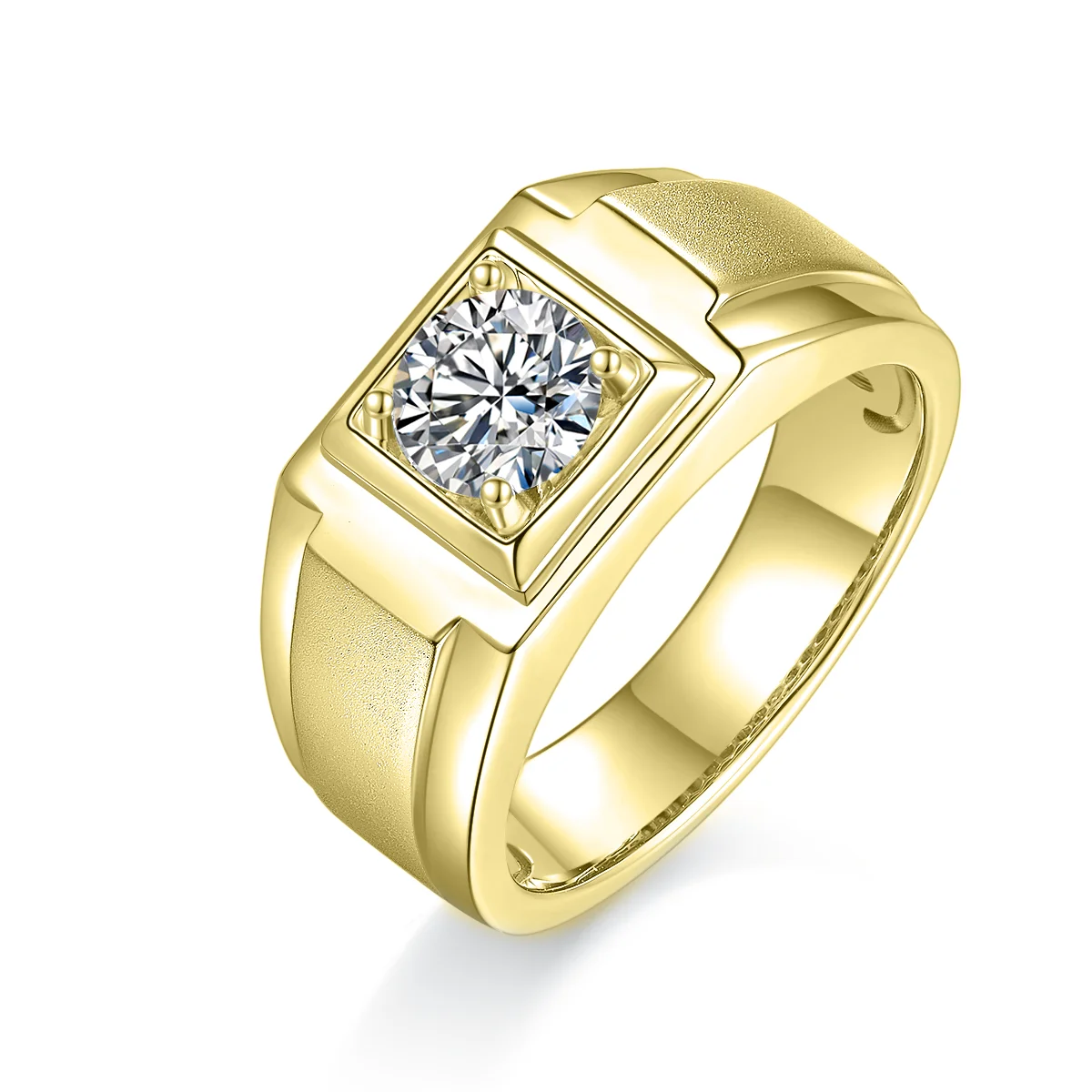Yellow Finish 9 MM Near White Moissanite Wedding Man Ring 925 Sterling Silver 