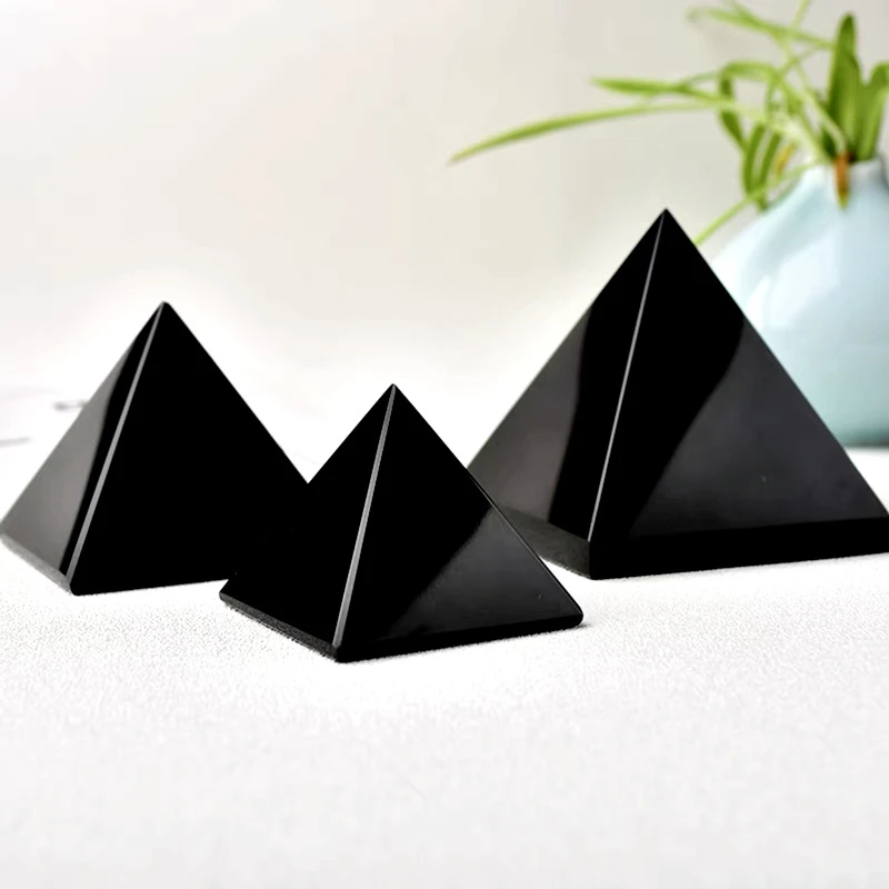 

Natural Polished Shungite Obsidian Pyramid Black Stone Crystal Point Reiki Energy Healing Ornaments Desktop Decor for Meditation