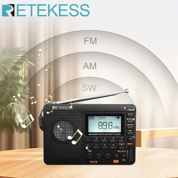 RETEKESS V115 Radio FM AM SW Radios portátiles Baterías de radio recargables Múltiples bandas Grabador USB Altavoz para personas mayores TX32 radio portátil pequeña