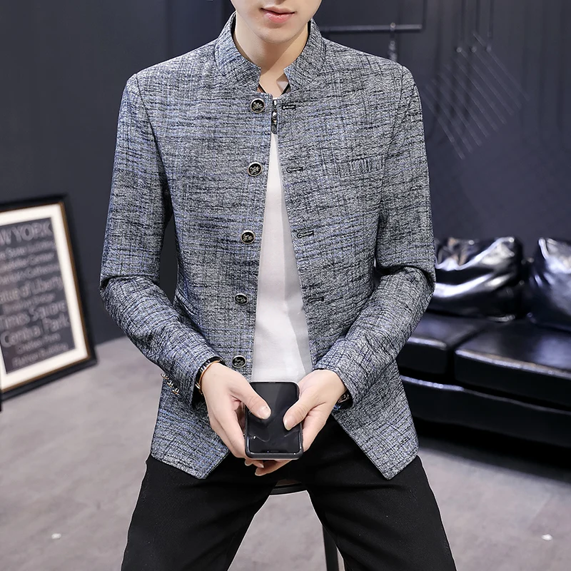 Blazer New Men's Fashion Business Gentleman Wedding British Style Work MAO Suit Outdoor Casual Slim Standing Collar Blazer 3