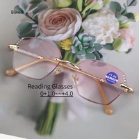 Women Trendy Reading Glasses with Diamond Unisex Blue Light Blocking Diopter Eyewear Luxury Fashion Rimless Far Sight Eyeglasses 1