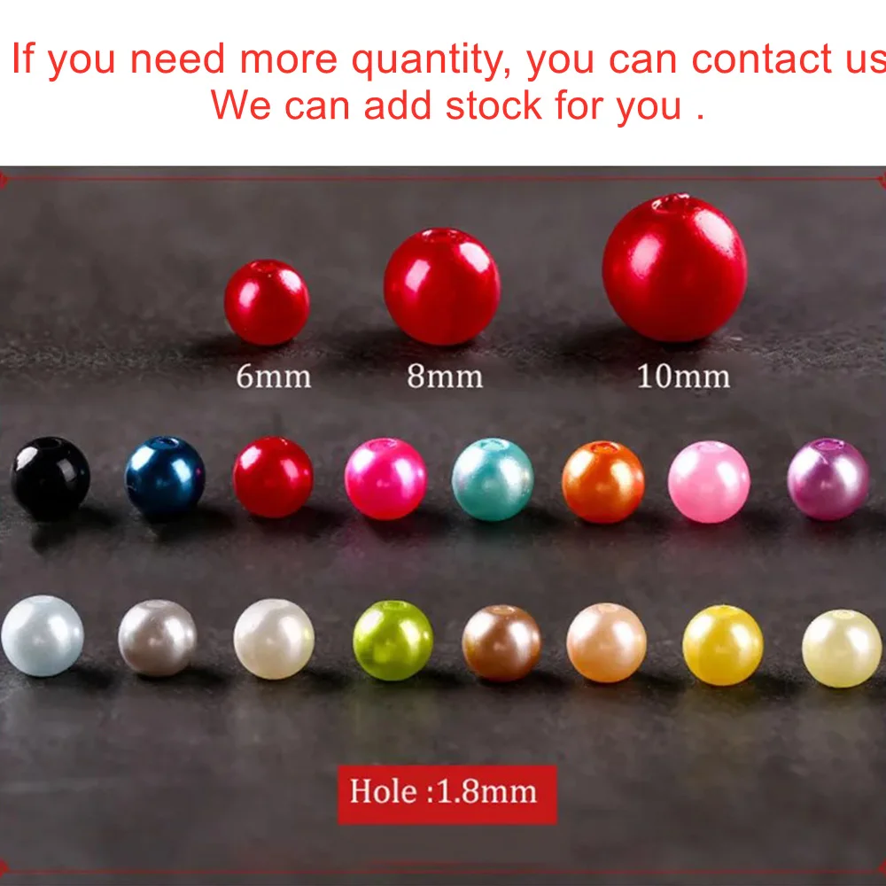 50-1000Pcs With Hole ABS Imitation Pearl Bead 4/6/8/10/12MM Round Plastic Acrylic Spacer Bead for DIY Jewelry Making Findings 2