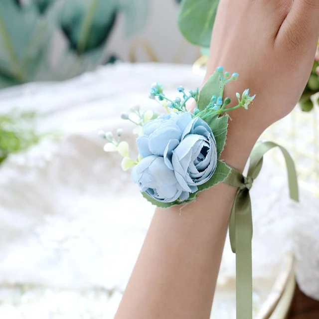 Blue Artifical Rose Flowers Wrist Flowers Bridesmaid Bracelet Marriage  Wedding Accessories - AliExpress
