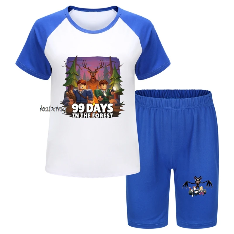 בגדי ילדים 99 לילות ביער הדפס חולצות קצרות בשרוולים ומכנסיים 2 חתיכות סט פיג'מה קיץ לילד ילדה שמלת שינה