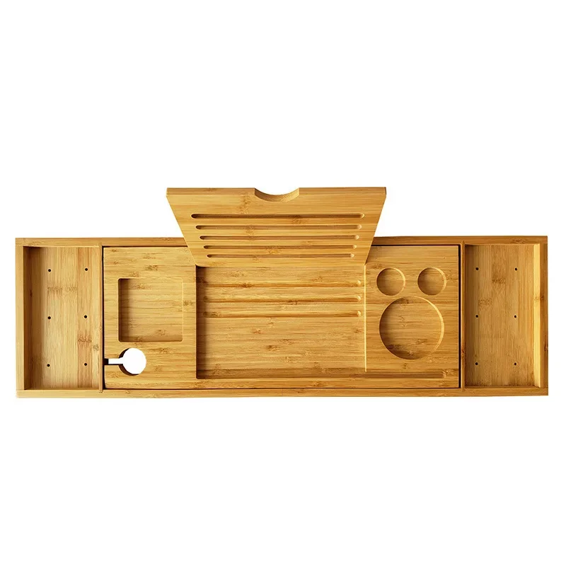 Extendable Spa Bathtub Bamboo Bathtub Tray Caddy Organizer Rack Book Wine Tablet Holder Nonslip Bottom Bath Tray Shelf