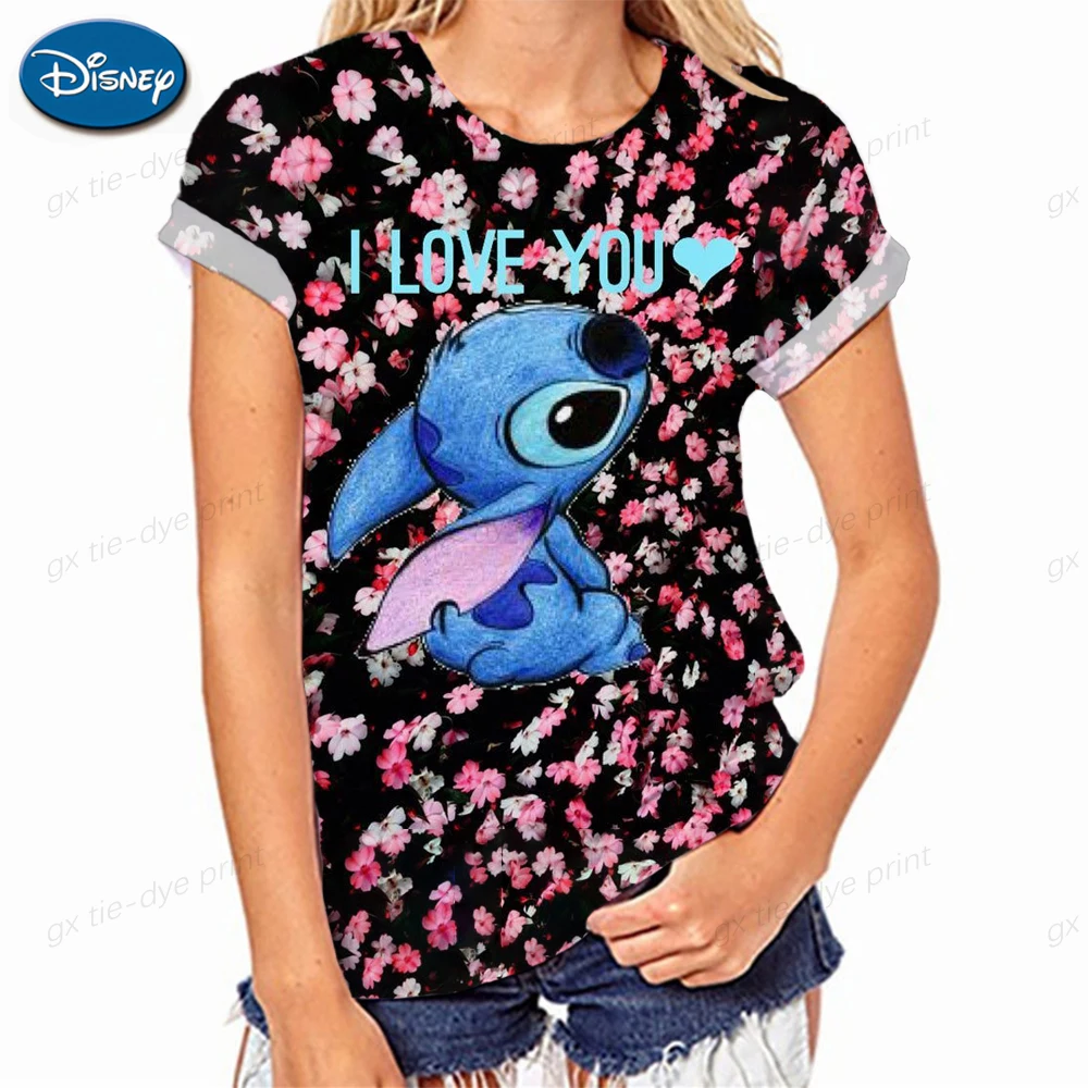 

Women T-shirts Summer O-neck Short Sleeves Tees Casual Graphic Shirt Fashion Harajuku Disney Stitch Print Tops Oversized T Shirt