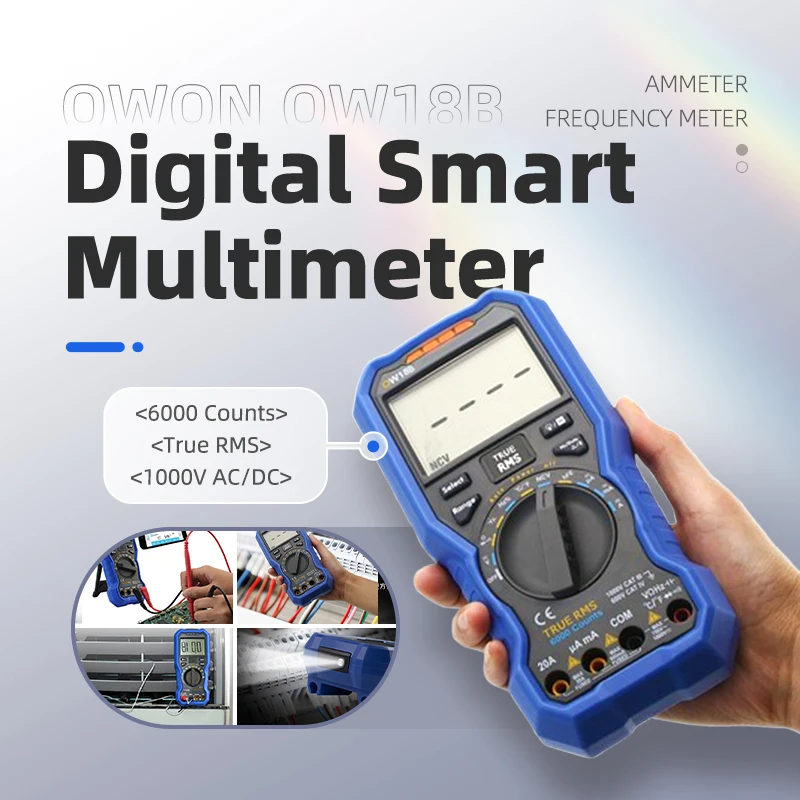 OWON OW18B 디지털 스마트 멀티미터 6000 카운트 블루투스 트루 RMS 멀티미터 1000V AC DC 전압 테스터 전류계 주파수계