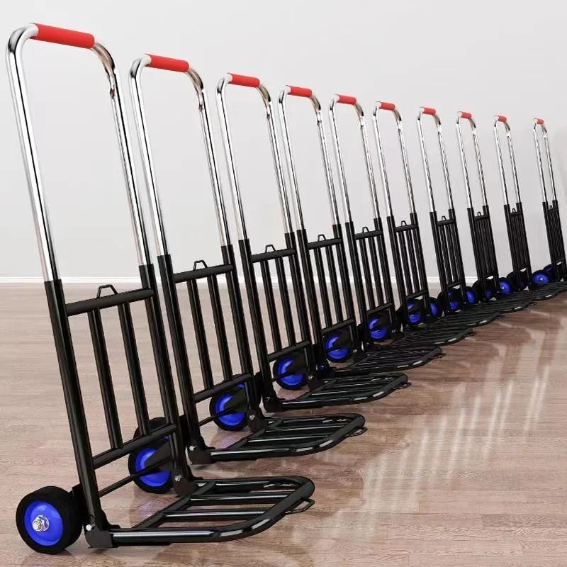Portable Lightweight Hand-Pulled op Cart Foldable Dual-Wheel Easy to Carry Vegetable Bung Stall Goods Mover Utili Cart