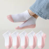 5 Pairs Spring Children Socks 100% Cotton Kids Fashion Black White Pink Student Baby Girl Boy Sports Short Socks For 1-12 Years 1