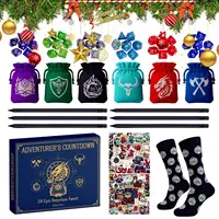 Christmas Advent Calendar with Polyhedral Dice Pouches Necklaces Stickers Socks Funny Christmas Gifts for board game lovers