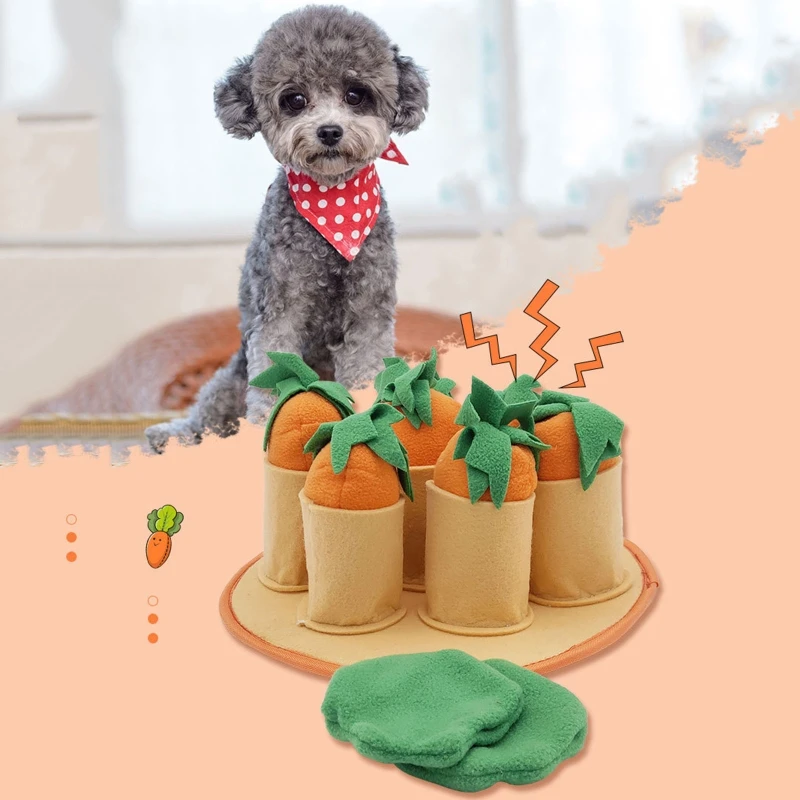 

Dog Snuffle Mat Interactive Puzzle Feeder Toys Slow Feeder Squeak Plush Carrots Toy Improving Intelligence for Puppy Dogs