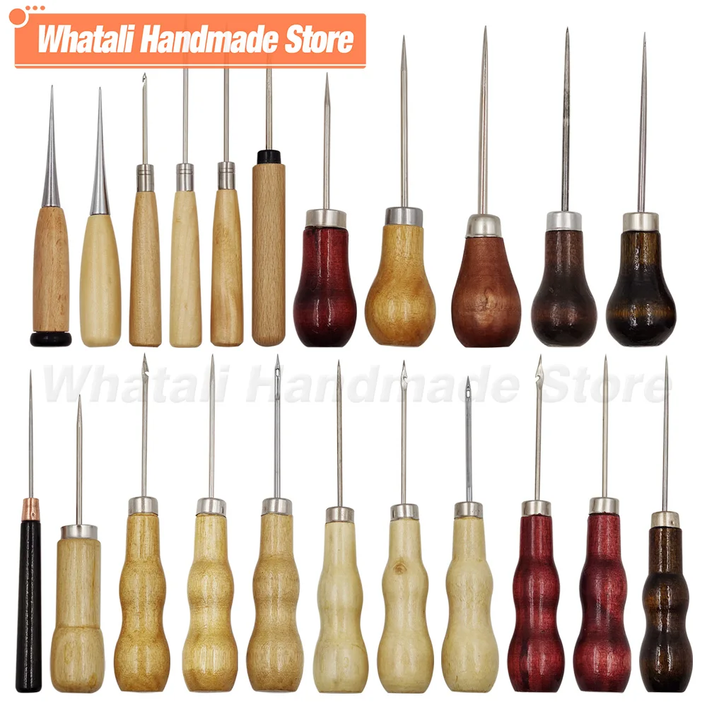 WoodenHandleAwlSewingHolePuncherAwlStitchingPunchingLeather