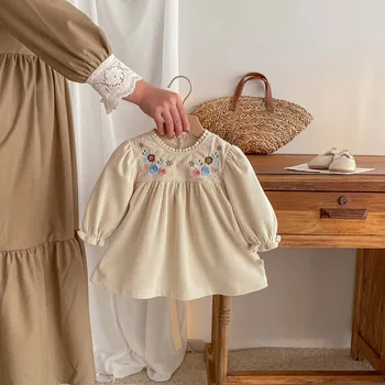 Spring  Autumn Baby Princess Dress Corduroy Infant Girl Long Sleeved Embroidered Dress  Baby Clothes 0-3y