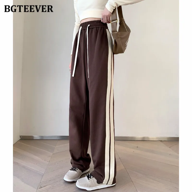 

BGTEEVER Casual Elastic Waist Lace-up Women Sweatpants Autumn Long Pants Ladies Loose Pockets Straight Trousers Female