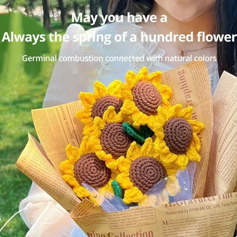 Sunflower Hand Woven Bouquet Creative Wool Knitting Flower Sunflower Decorations Teachers Day Mother S Day Birthday Gift