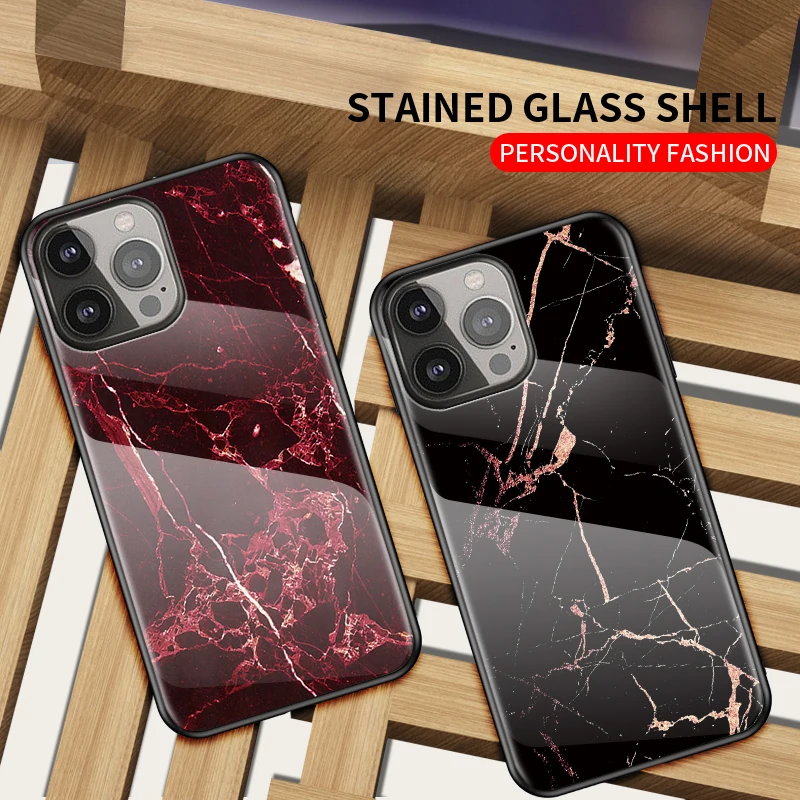 Fashion Marble Tempered Glass Case For iPhone 13 12 11 14 Pro XSMax XR 8 7 6 Plus SE2020 Silicone_voghion.com
