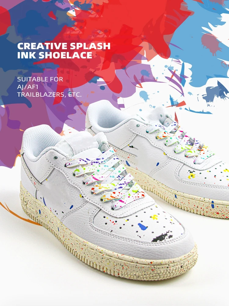 Regenbogen-Schnürsenkel für Turnschuhe, hochwertige Stofftinte, Splatter-Schnürsenkel, modische 0,8 cm flache AF1-Schnürsenkel für Schuhe, 100/120/140/160 cm – Detail 11