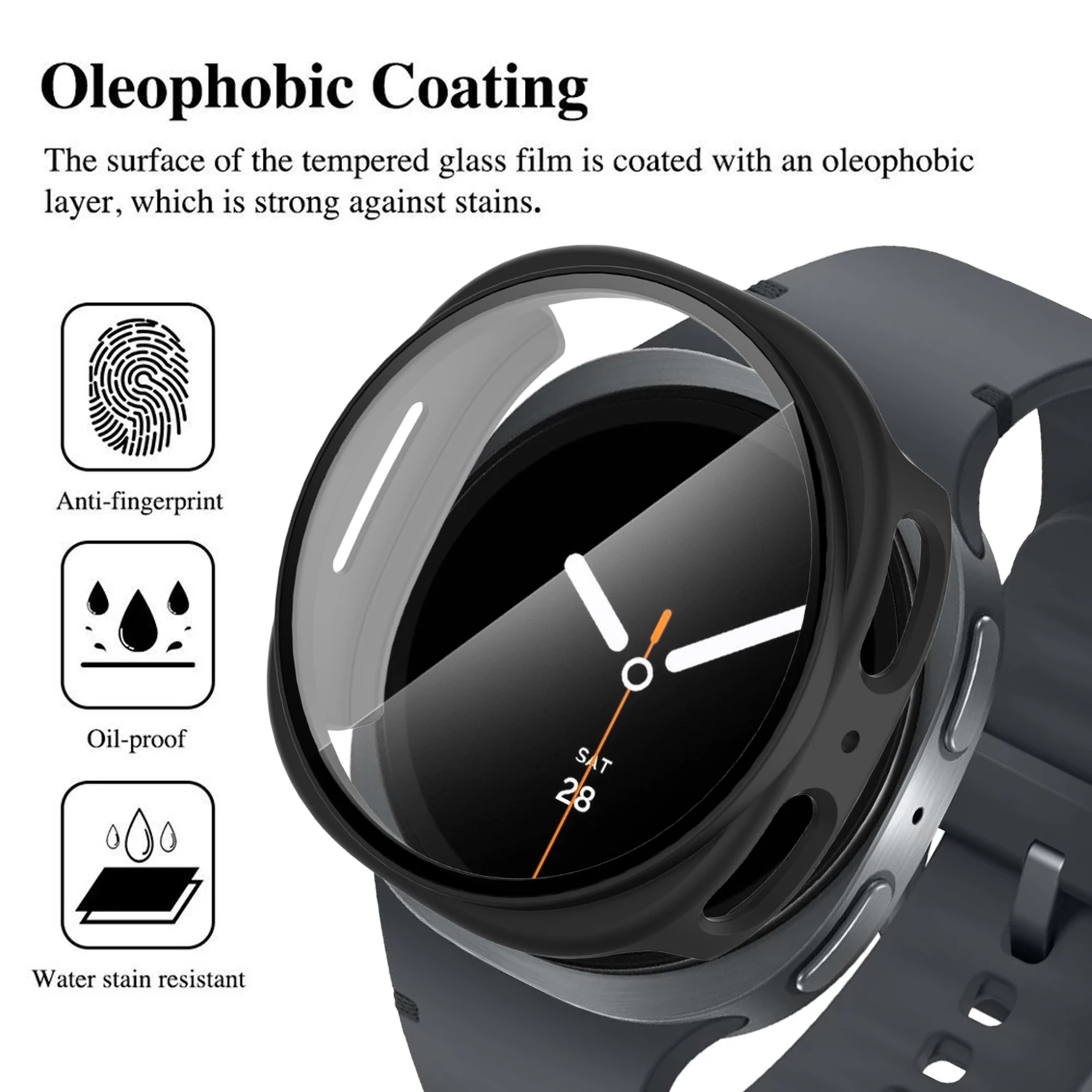 Case + Glass Full Coverage Bumper PC Hard Protective Case Cover Protector Shell for Samsung Galaxy Watch 8 40/44mm Accessories