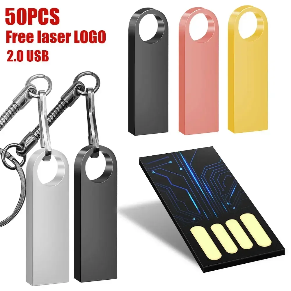 

50PCS/lot Metal USB Flash Drive Pendrive 1GB 2GB 4GB 8GB 16GB USB Sticks Pen Drive 32GB 64GB Memory Stick Free Custom LOGO