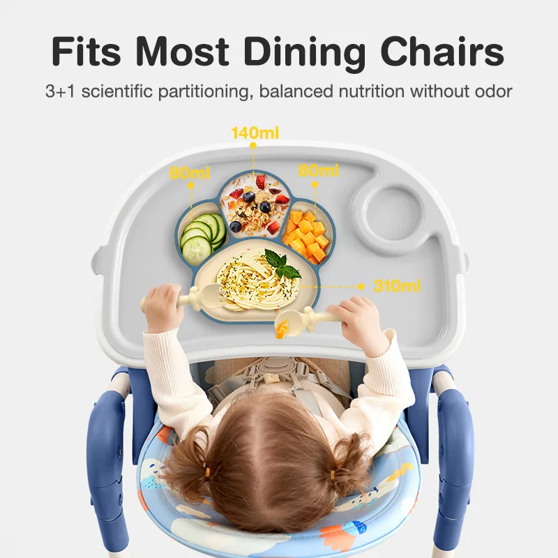 Dr.isla 6PCS Set Children's Dishes Set Baby Silicone Tableware Sucker Bowl Bib Cup Fork Spoon Set Infant Supplies BPA Free 2