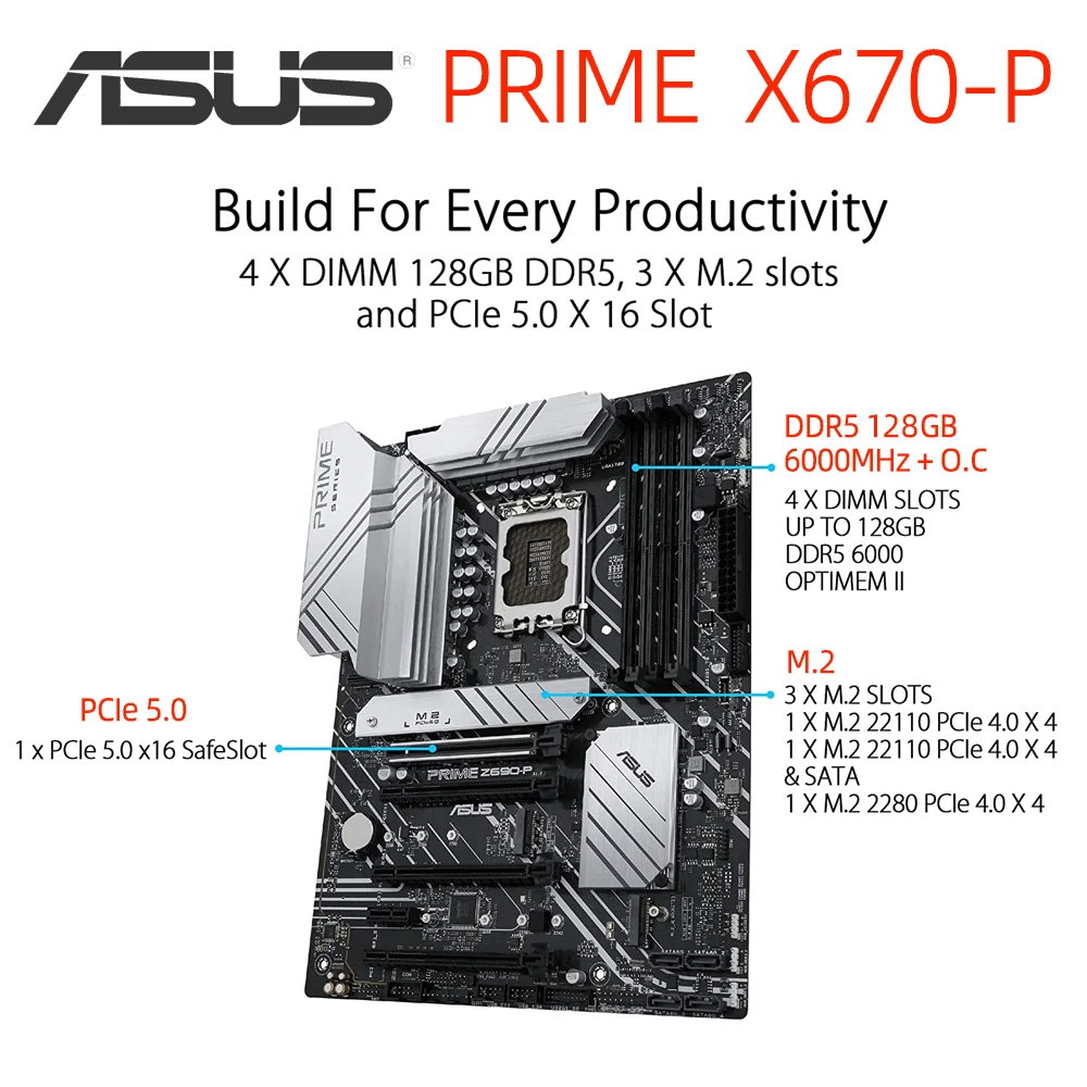  ASUS Prime X670-P Socket AM5 (LGA 1718) Ryzen 7000 ATX  Motherboard(DDR5, 3xM.2 Slots, USB 3.2 Gen 2x2 Type-C®, USB4® Header, and  2.5Gb Ethernet) : Electronics