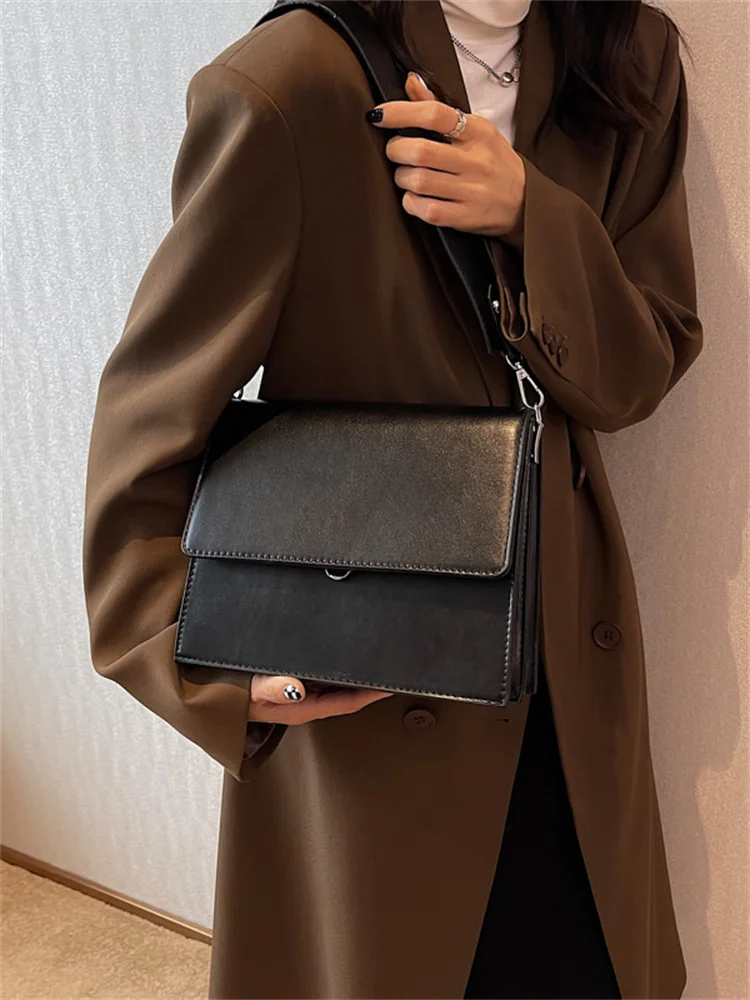 Vintage Business für Frauen 2023 Mode Designer Taschen Tote Doppel Riemen Reine Farbe PU Leder Schulter Umhängetasche_voghion.com