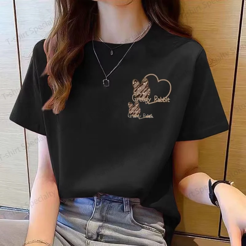 Damen Baumwoll-T-Shirt Kurzarm Neues Koreanisches T-Shirt für Frauen Rundhals Locker Sitzend Modisches T-Shirt Damen-Oberteil mit Cartoon-Motiv – Detail 10