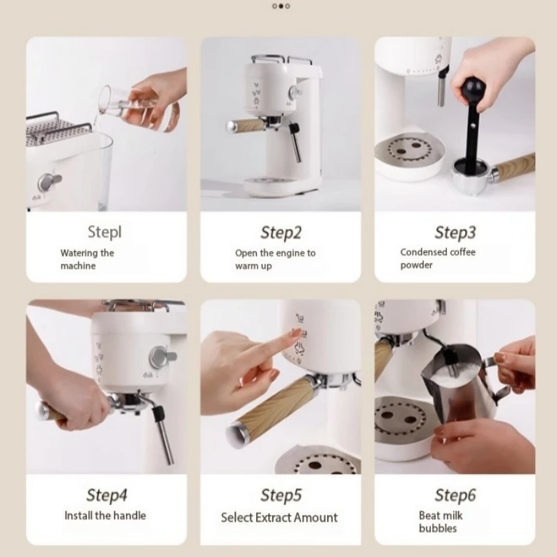 Espresso Machine, Semi-automatic Compact, with Fully Automatic Steam Milk Frothing Machine, Cappuccino Latte, Small Household