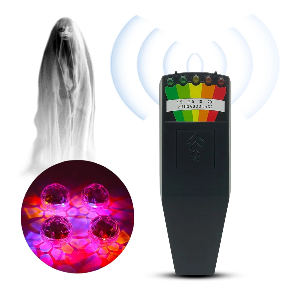 5 LED EMF Meter with 4 Motion Light Up Cat Balls Electromagnetic Field Radiation Meter 50Hz-2000MHz Ghost Hunting Equipment Kit emf meter tester