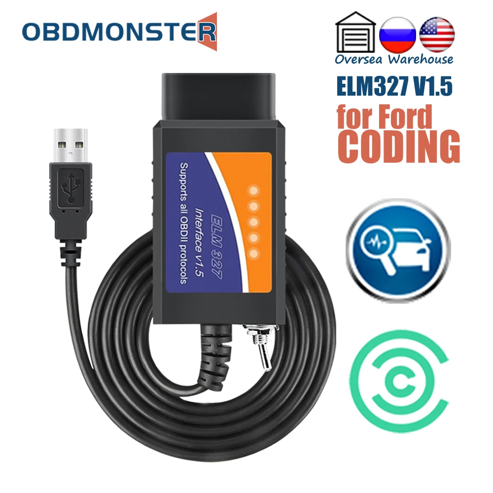 high quality auto inspection equipment OBDMONSTER ELM327 V1.5 with HS / MS CAN Switch FORSCAN OBD2 Scanner USB Adapter for Ford Coding With PIC18F25K80 Chip car battery charger price Code Readers & Scanning Tools