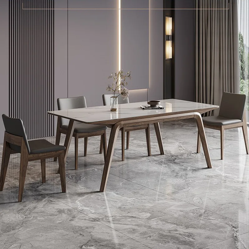 

Nordic Bright Rock Plate Dining Table Solid Wood White Wax Wood Rectangular Household Dining Table Modern Minimalist