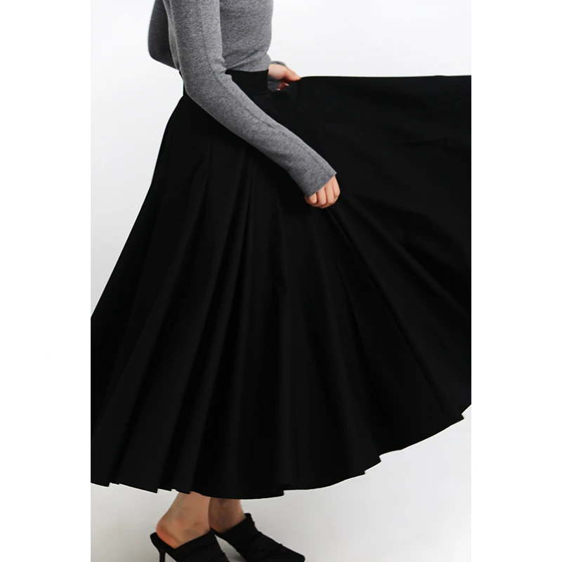2023 New Spring Autumn High Wiast Umbrella Skirt Mid-long Black Hepburn Skirts Elegant Lady Flods Ruffle Ultra Long A-line Skirt урологические прокладки tena lady slim ultra mini 28 шт