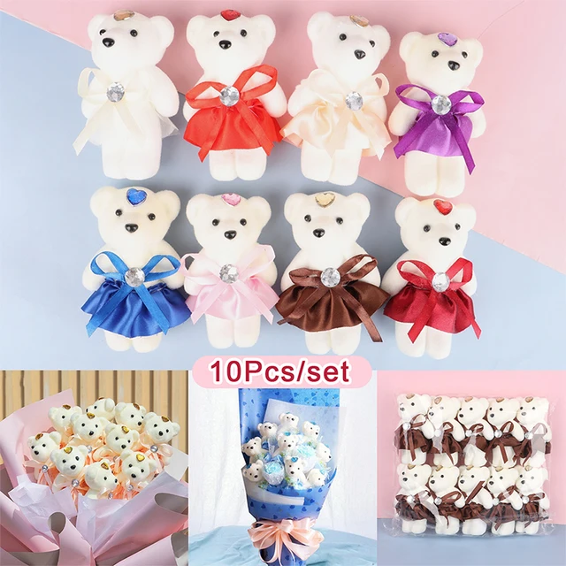 10Pcs 12cm Bear Flower Bouquet Toy Cartoon Doll Teddy Bear Bouquet Graduation Birthday Wedding Gifts Party Decor 1