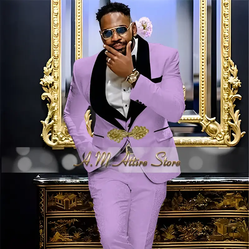 White Jacquard Men's 3-Pcs Suit Black Velvet Shawl Lapel Blazer Vest Pants Set for Wedding Groom Ball Party Handmade Tuxedo - Image 12