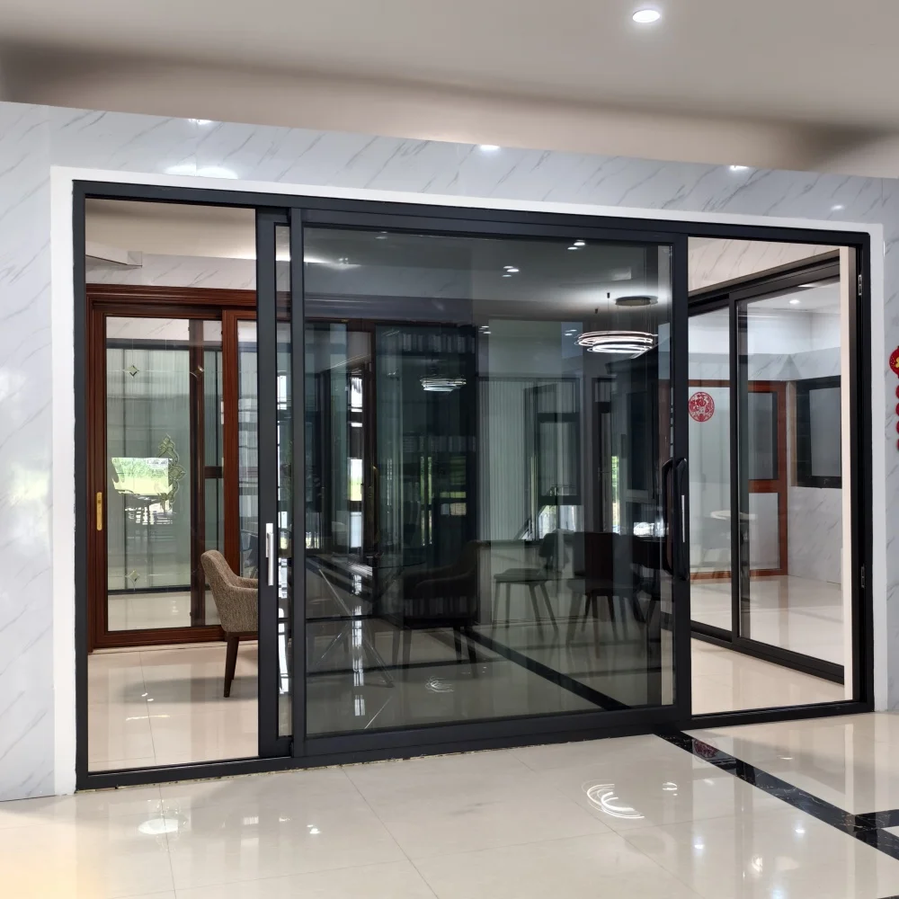 DN Exterior Doors for House Thermal Break Aluminum Doors Double Glazed Retractable Screen Patio Aluminum Frame Sliding Door