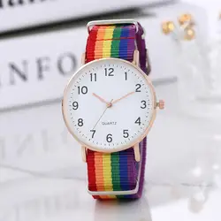 Vibrant Rainbow Ultra - Thin Canvas Strap Digital Watch (Rose Gold)