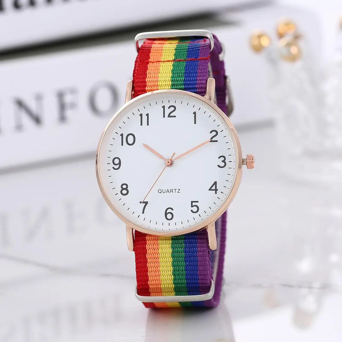 Rainbow color ultra-thin canvas strap 12 digital watch 2