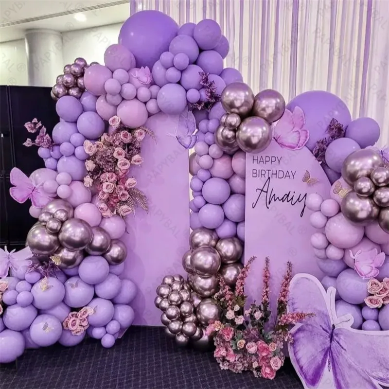 

166pcs Purple Balloons Arch Garland Kit Rose Gold Latex Balloon For Birthday Anniversary Party Decors Wedding Globos Supplies