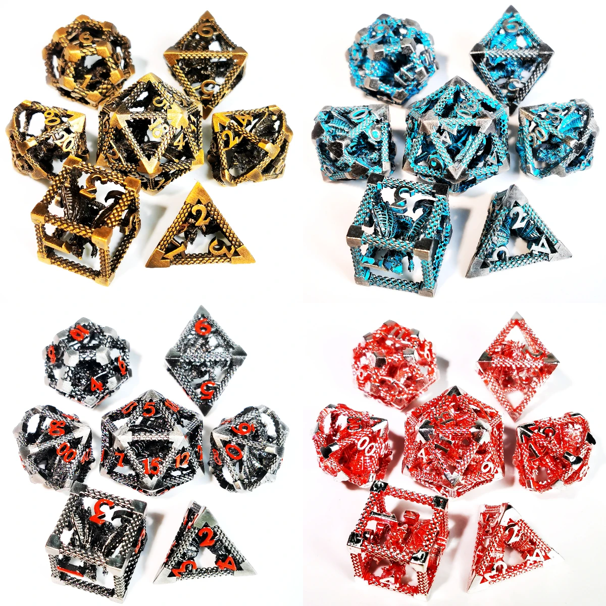 DnD Metal Dice Set - Dragon Hollow Blue Zinc Alloy 7pc Polyhedral Dice for Dungeons and Dragons RPG with Display Box 6